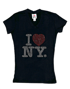 Ladies V.Neck  I ❤️ NY Rhinestone T.Shirt