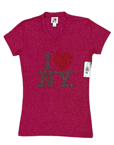 Ladies V.Neck  I ❤️ NY Rhinestone T.Shirt