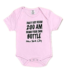 Baby onesies with "Party My Room" Screen Print