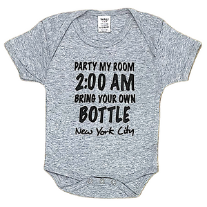 Baby onesies with "Party My Room" Screen Print