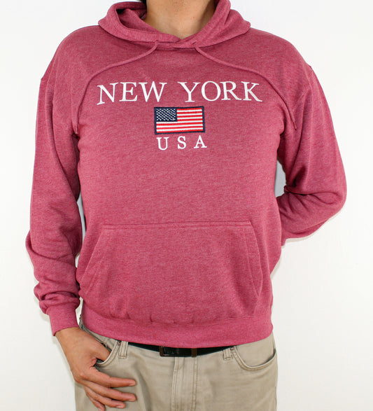 Adult Hoodies Embroidered with "NEW YORK U.S FLAG"