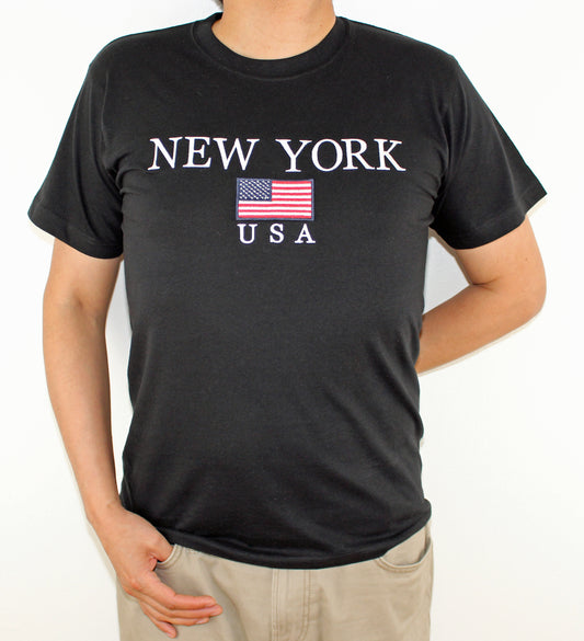 Adult T-Shirt Embroidered with "NEW YORK U.S FLAG"