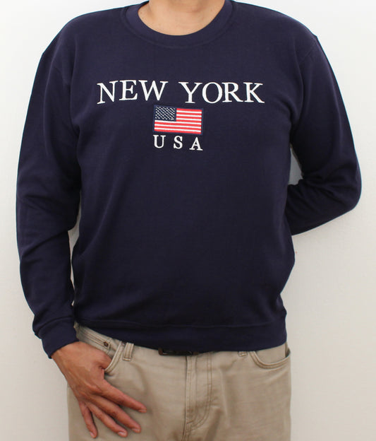 Adult Sweat-Shirt Embroidered with "NEW YORK US FLAG"