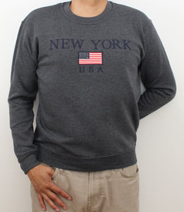 Adult Sweat-Shirt Embroidered with "NEW YORK US FLAG"