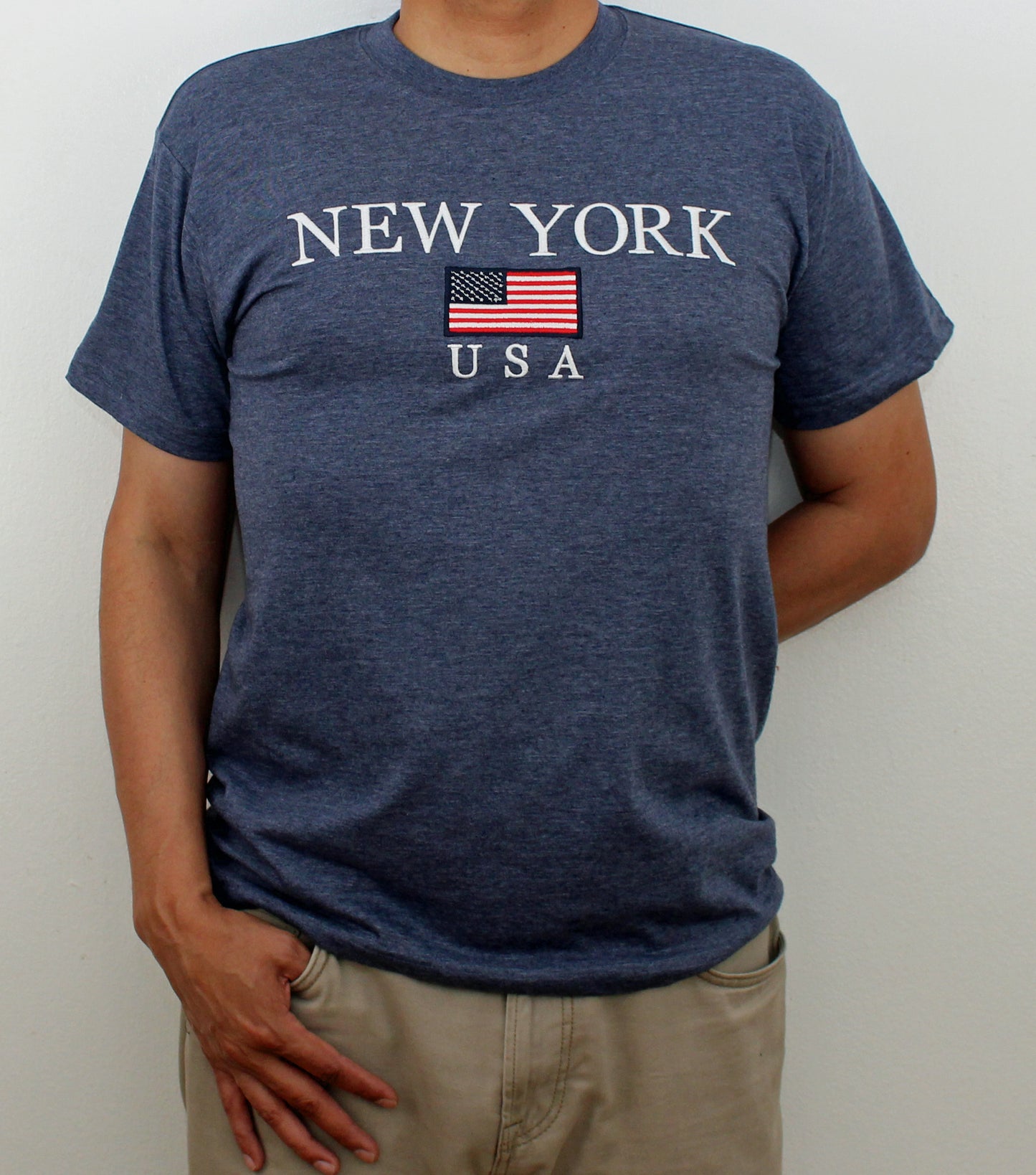 Adult T-Shirt Embroidered with "NEW YORK U.S FLAG"